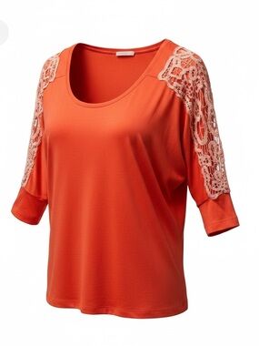 leshop Coral Crochet -Shoulder 3/4 Sleeve Top